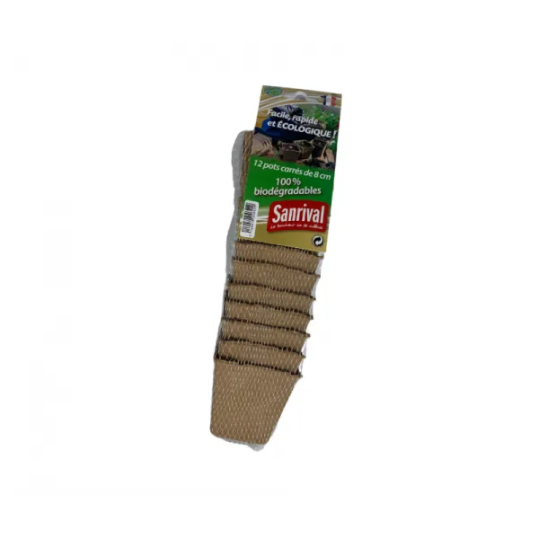 12 pots carrés 8 cm biodégradables