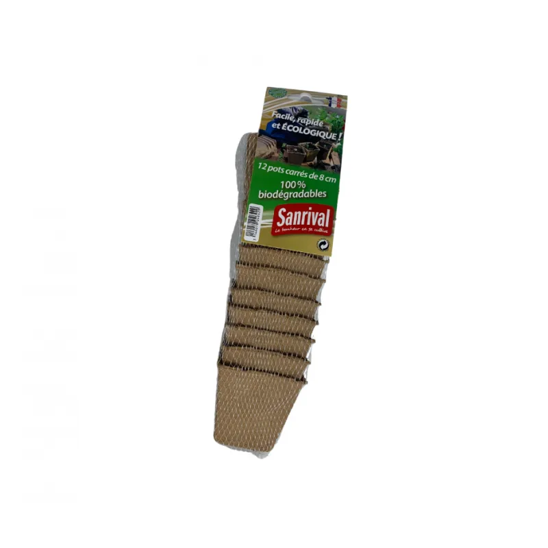12 pots carrés 8 cm biodégradables – accessoire de jardin Sanrival