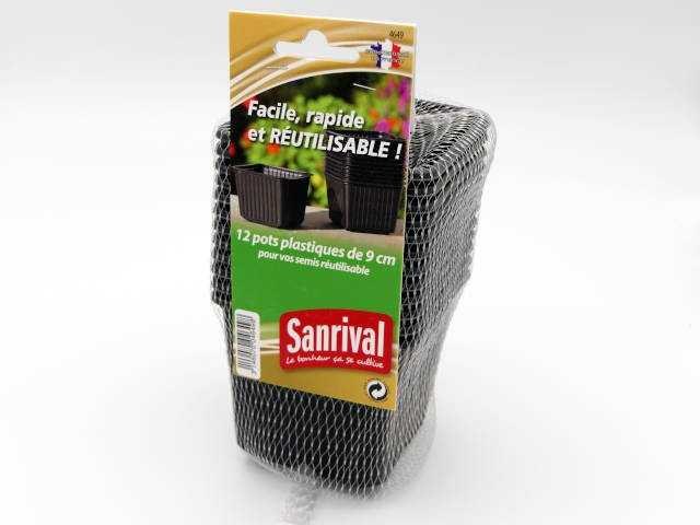 12 pots plastiques carrés 9 cm – accessoire de jardin Sanrival