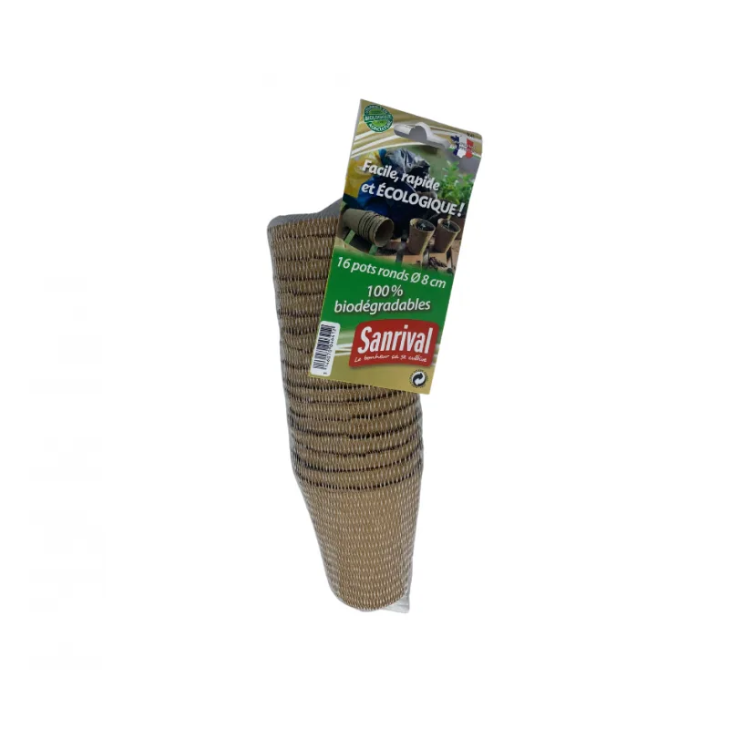 16 pots ronds 8 cm biodégradables – accessoire de jardin Sanrival