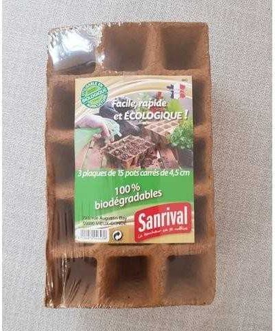3 plaques de 15 pots biodégradables – accessoire de jardin Sanrival