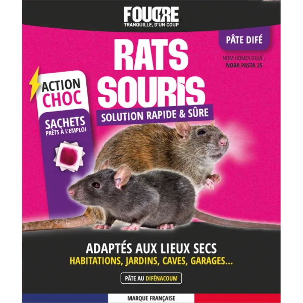 Pâte rats & souris FOUDRE difénacoum 150 g
