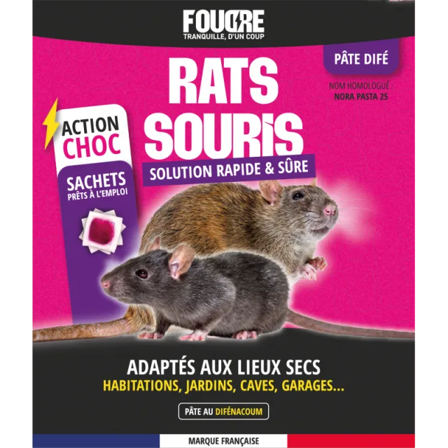 Pâte rats & souris FOUDRE difénacoum 150 g
