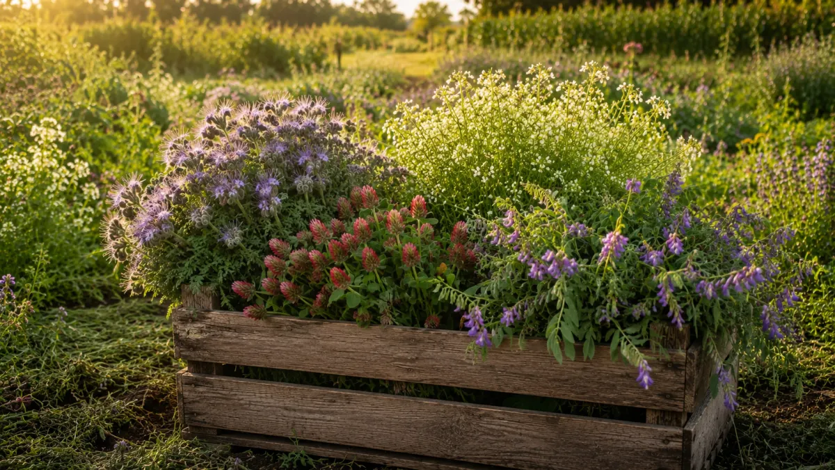 Engrais verts en fleurs dans une parcelle cultivée