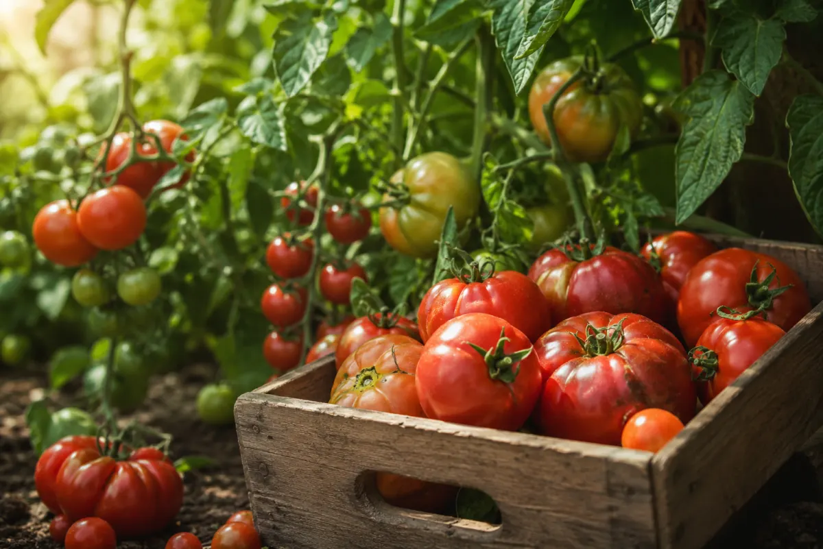 Tomates mûres dans le potager