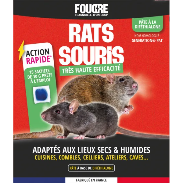 Pâte rats & souris FOUDRE diféthialone 150 g