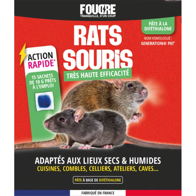 Pâte rats & souris FOUDRE diféthialone 150 g