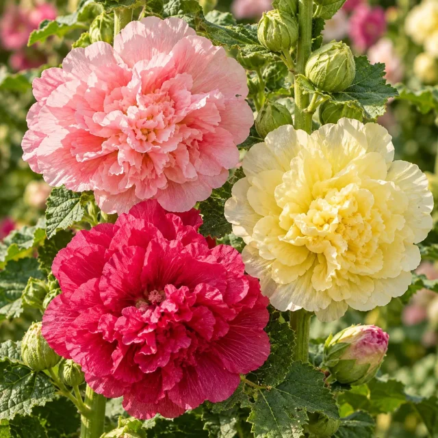 Rose trémière double grande variée : photo d’illustration